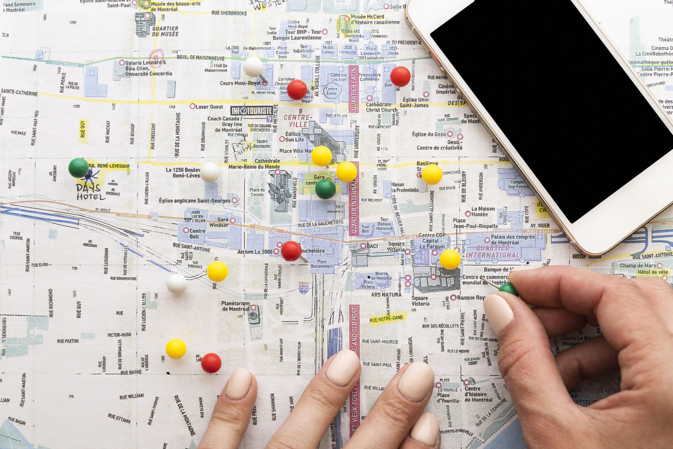 map-marked-with-pins-by-tourist map-marked-with-pins-by-tourist